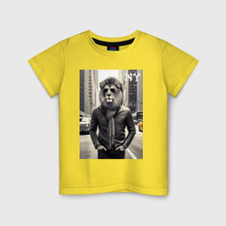 Детская футболка хлопок Лев модник в Нью-Йорке - нейросеть