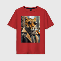 Женская футболка хлопок Oversize Леопард модник - Нью-Йорк - нейросеть