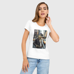 Женская футболка хлопок Slim Крутой аллигатор в Нью-Йорке - нейросеть - фото 2