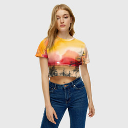 Женская футболка Crop-top 3D Тропический закат акварель - фото 2