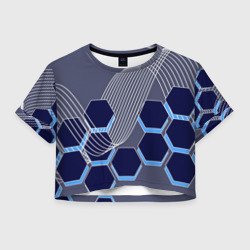 Женская футболка Crop-top 3D Электромагнитные шестиугольники