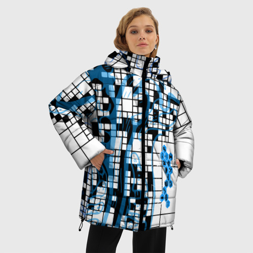 Женская зимняя куртка 3D с принтом Виртуальный тур, фото на моделе #1
