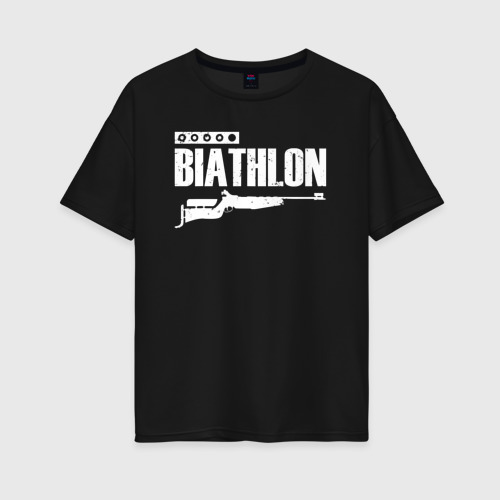 Женская футболка хлопок Oversize Biathlon - снайпер, цвет черный