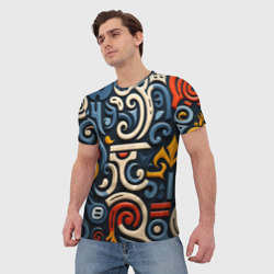 Мужская футболка 3D Абстрактный цветной паттерн в славянском стиле - фото 2
