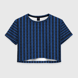 Женская футболка Crop-top 3D Тёмно-синий полосатый с узором