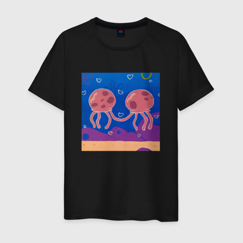 Мужская футболка хлопок Влюбленные медузки, цвет черный