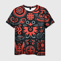 Мужская футболка 3D Красно-черный узор в славянском стиле