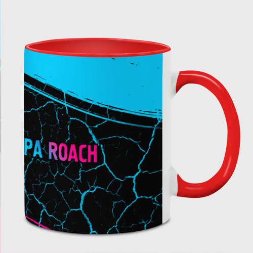 Кружка с полной запечаткой Papa Roach - neon gradient по-горизонтали, цвет белый + красный