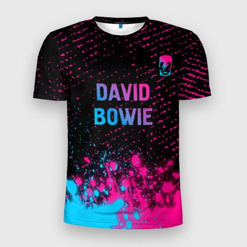 Мужская футболка 3D Slim с принтом David Bowie - neon gradient посередине, вид спереди #2