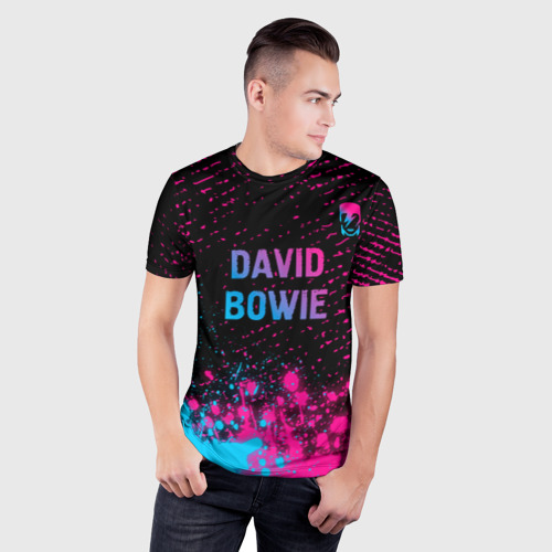 Мужская футболка 3D Slim с принтом David Bowie - neon gradient посередине, фото на моделе #1