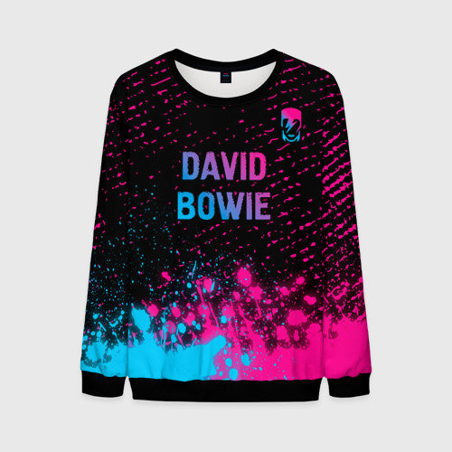 Мужской свитшот 3D с принтом David Bowie - neon gradient посередине, вид спереди #2