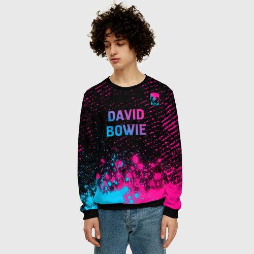 Мужской свитшот 3D с принтом David Bowie - neon gradient посередине, фото на моделе #1