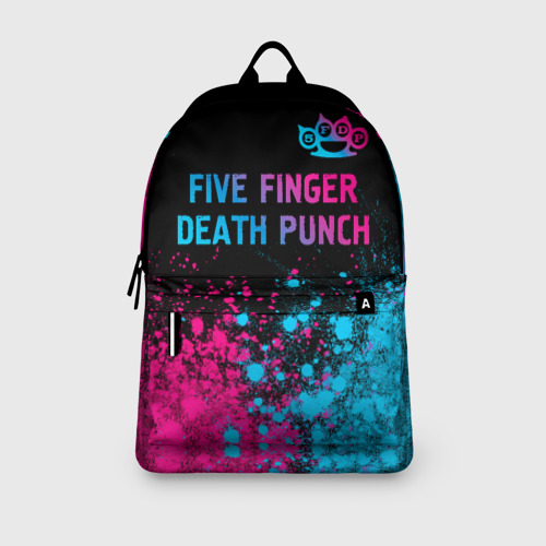 Рюкзак 3D с принтом Five Finger Death Punch - neon gradient посередине, вид сбоку #3