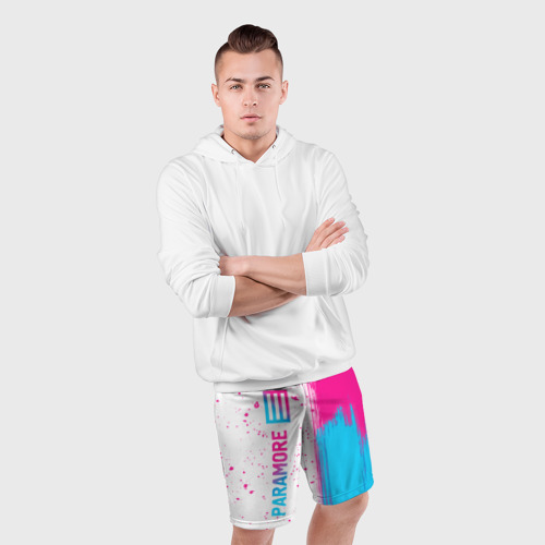 Мужские шорты спортивные Paramore neon gradient style по-вертикали, цвет 3D печать - фото 5