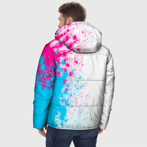 Мужская зимняя куртка 3D с принтом Slipknot neon gradient style по-вертикали, вид сзади #2