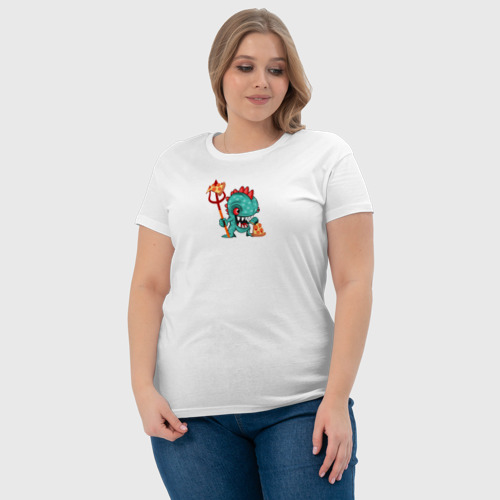 Женская футболка хлопок с принтом Монстр с пиццей, фото #4