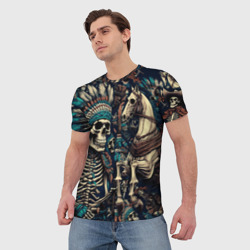 Мужская футболка 3D Татуировка скелета индейца и ковбоя в техасе - фото 2