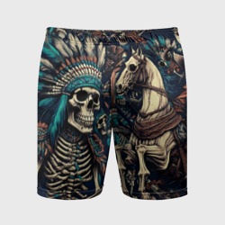Мужские шорты спортивные Татуировка скелета индейца и ковбоя в техасе