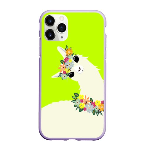 Чехол для iPhone 11 Pro матовый Летняя лама - альпака в венке, цвет светло-сиреневый