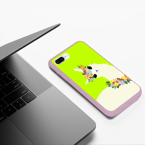 Чехол для iPhone 7Plus/8 Plus матовый с принтом Летняя лама - альпака в венке, фото #5