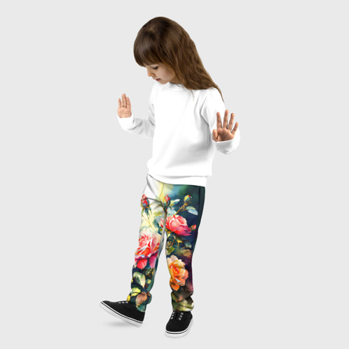 Детские брюки 3D с принтом Акварельный розовый куст, фото на моделе #1