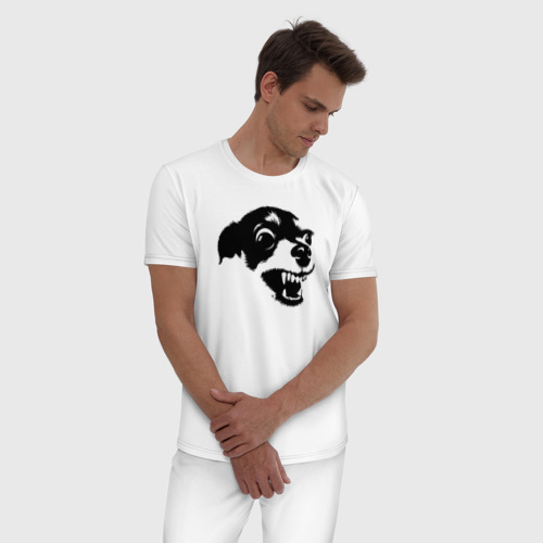 Мужская пижама хлопок Злая собака терьер, цвет белый - фото 3