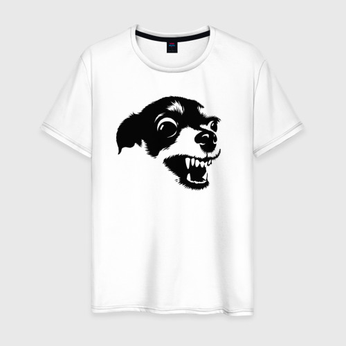 Мужская футболка из хлопка с принтом Злая собака терьер, вид спереди №1