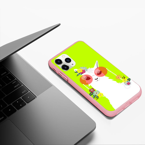 Чехол для iPhone 11 Pro Max матовый Лама - альпака в розовых очках, цвет баблгам - фото 5