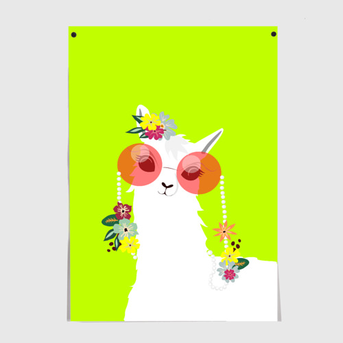Постер Лама - альпака в розовых очках