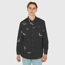 Мужская рубашка oversize 3D Летучие мыши на черном небе - фото 2