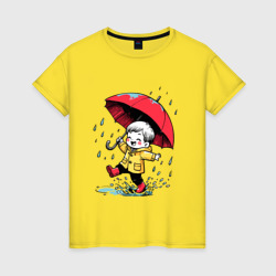 Женская футболка хлопок Прогулка под дождем