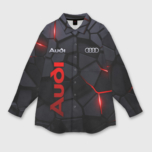 Мужская рубашка oversize 3D с принтом Audi - плиты с эффектом свечения, вид спереди #2