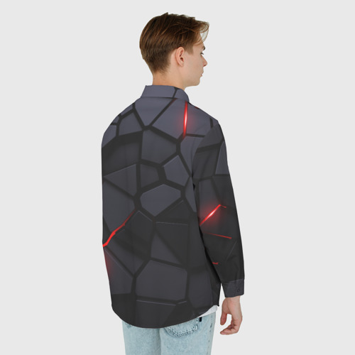 Мужская рубашка oversize 3D с принтом Audi - плиты с эффектом свечения, вид сзади #2