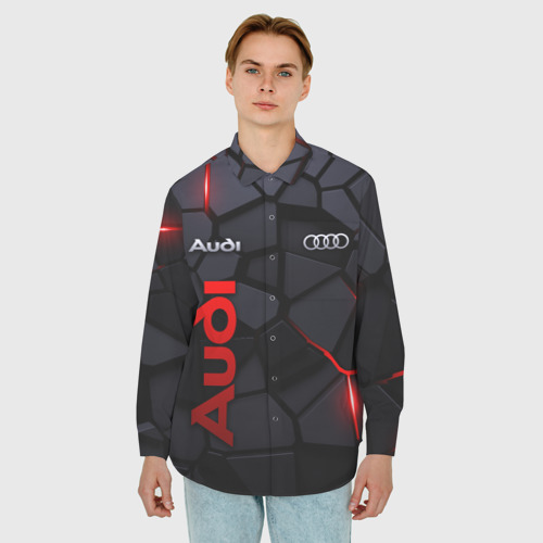 Мужская рубашка oversize 3D с принтом Audi - плиты с эффектом свечения, фото на моделе #1
