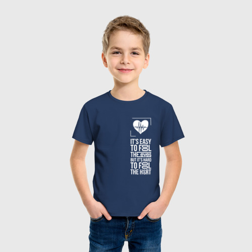 Детская футболка хлопок Heart never lies, цвет темно-синий - фото 3