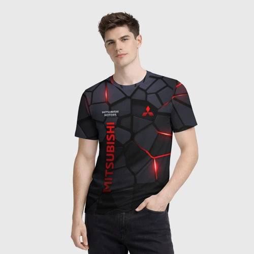 Мужская футболка 3D с принтом Mitsubishi - плиты с эффектом свечения, фото на моделе #1