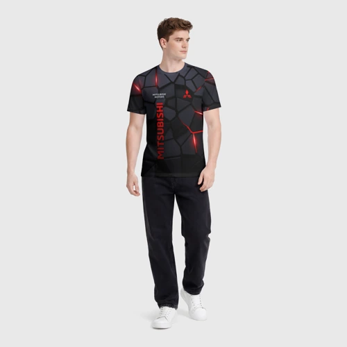 Мужская футболка 3D с принтом Mitsubishi - плиты с эффектом свечения, вид сбоку #3