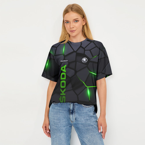 Женская футболка oversize 3D Skoda - плиты с эффектом свечения, цвет 3D печать - фото 5