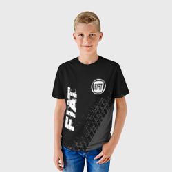 Детская футболка 3D Fiat speed на темном фоне со следами шин вертикально - фото 2