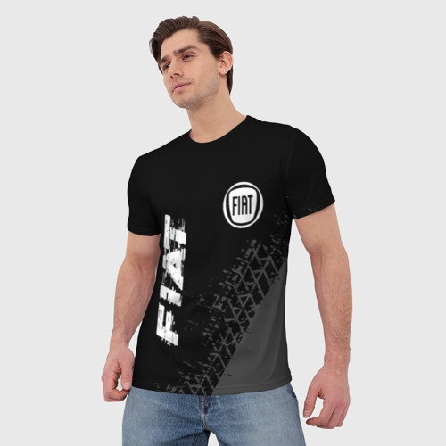 Мужская футболка 3D Fiat speed на темном фоне со следами шин вертикально, цвет 3D печать - фото 3