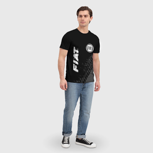Мужская футболка 3D Fiat speed на темном фоне со следами шин вертикально, цвет 3D печать - фото 5