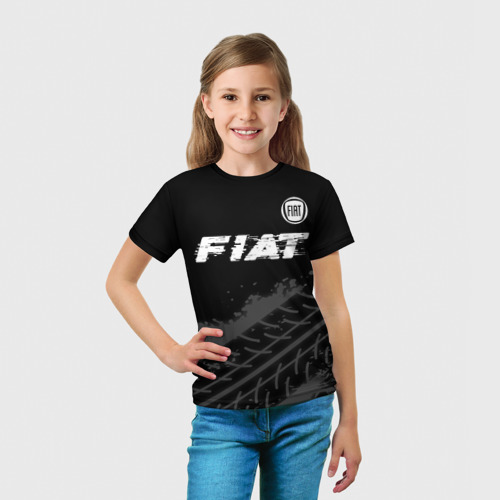 Детская футболка 3D Fiat speed на темном фоне со следами шин посередине, цвет 3D печать - фото 5