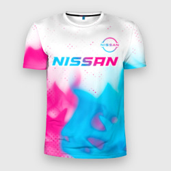 Мужская футболка 3D Slim Nissan neon gradient style посередине