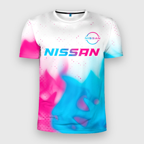 Мужская футболка 3D Slim Nissan neon gradient style посередине, цвет 3D печать