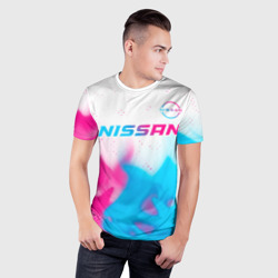 Мужская футболка 3D Slim Nissan neon gradient style посередине - фото 2