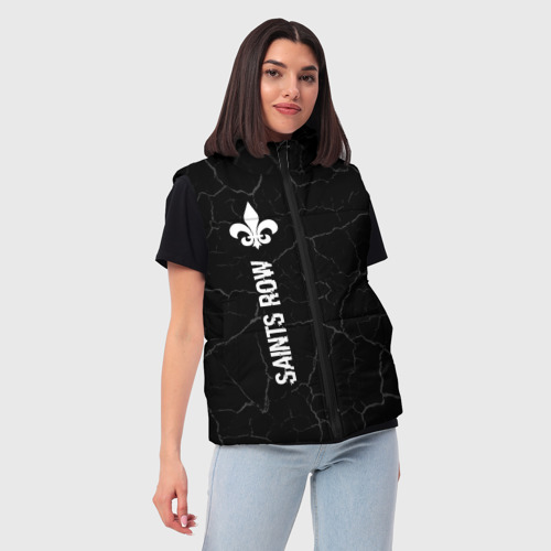 Женский жилет утепленный 3D Saints Row glitch на темном фоне по-вертикали, цвет черный - фото 3