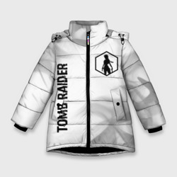 Зимняя куртка для девочек 3D Tomb Raider glitch на светлом фоне вертикально