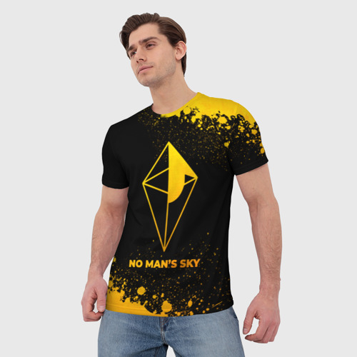 Мужская футболка 3D с принтом No Man's Sky - gold gradient, фото на моделе #1