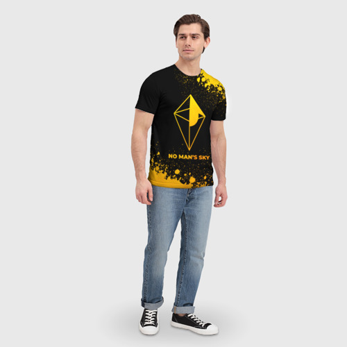 Мужская футболка 3D с принтом No Man's Sky - gold gradient, вид сбоку #3