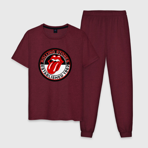 Мужская пижама хлопок с принтом Rolling Stones established 1962, вид спереди #2
